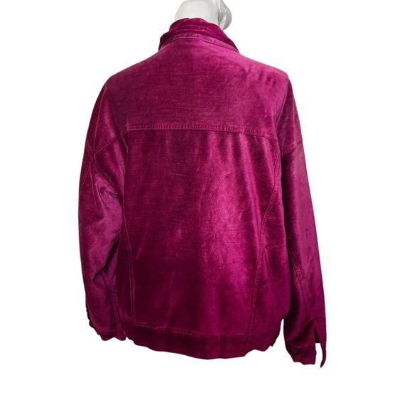 Free People Velvet Trucker Jacket Women’s Size XS/S Fuchsia Pink Oversized Snap - Picture 5 of 15